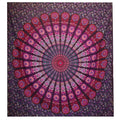 Double Cotton Bedspread + Wall Hanging - Peacock Mandala - Purple