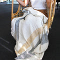Close-up of Boho Comfort Throw tasselled edge – 100% cotton made in India, Beauwood home collection