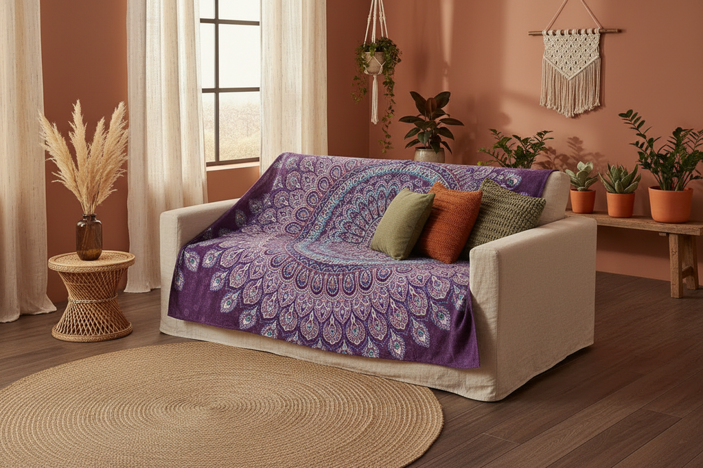 Peacock Mandala Bedspread - Sofa Lifestyle